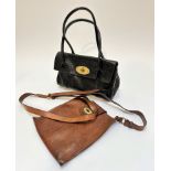 A Mulberry black stamped crocodile ladies twin handled handbag with foldover flap and brass plaque