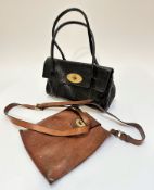 A Mulberry black stamped crocodile ladies twin handled handbag with foldover flap and brass plaque