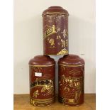 A set of three Chinoiserie toleware tea canisters H37cm