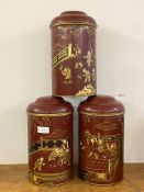 A set of three Chinoiserie toleware tea canisters H37cm