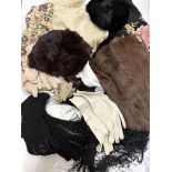 A collection of seven pairs of lady's gloves (leather, fur etc), a Charter reco black hat (w-20cm l-