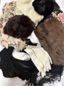 A collection of seven pairs of lady's gloves (leather, fur etc), a Charter reco black hat (w-20cm l-