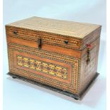 An Indian rectangular dowry style miniature chest, the top with all over inlaid marquetry work