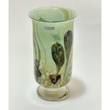 A Jonathan Harris studio cased glass cylinder vase with stylised leaf and flower design, (17.5cm x