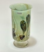 A Jonathan Harris studio cased glass cylinder vase with stylised leaf and flower design, (17.5cm x