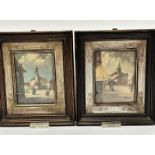 Dupred a pair of painted panels depicting town scenes with square and figures, in the 18thc style,