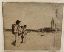 David Young Cameron, (Scottish 1865-1945) The Waifs, drypoint, signed in pencil bottom right, oak