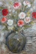 Sylvia Marie Benert, Still Life with Carnations and Vase, pastel, signed bottom right, glazed pine