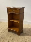 A reproduction yew and inlaid bedside chest, fitted with a drawer over an adjustable shelf, H80cm,