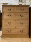 A late Victorian pine chest, fitted with two short and three long drawers, H106cm, W90cm, D48cm