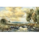 John Hamilton Glass, (Scottish 1890-1925) Scottish Riverscape, watercolour, signed bottom left, gilt