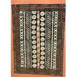 Aboriginal work on paper, stylised hand inked design with rows of flowers, stylised flowerheads,