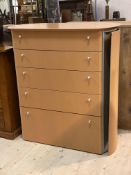 Hulsta, A light beech veneered chest of oval outline, fitted with five drawers H110cm W101cm, D51cm