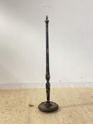 An early 20th century ebonised lamp standard, gilt and lacquered chinoiserie decoration, H157cm