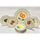 An Italian Carraro china dessert service including circular leaf moulded bordered plate decorated