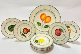 An Italian Carraro china dessert service including circular leaf moulded bordered plate decorated