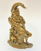 An early 20thc cast brass Punch figure door stop on shaped moulded base, (h 30cm x 20cm x 7cm)