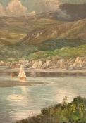 Robert Fowler, Scottish Coastal Scene with Sailboats, signed bottom right, gilt frame, (54cm x 49.