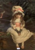 John Everett Millais, Pears Photograph of a Young Girl with Pink Sash Ribbon and Bonnet, green and