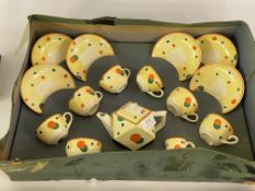 A Hancocks 'Ivory ware' Art Deco tea set, with hand painted polychromatic design, comprising a tea