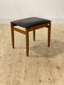 A mid century dressing table stool with vinyl upholstered seat, H45cm, W50cm, D40cm