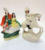 Two 19thc Staffordshire flatback figure groups, one of a figure mounted on horseback with black
