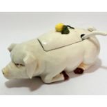 A Venetian novelty pig pottery tureen complete with sauce ladle and paper label inside of top, with