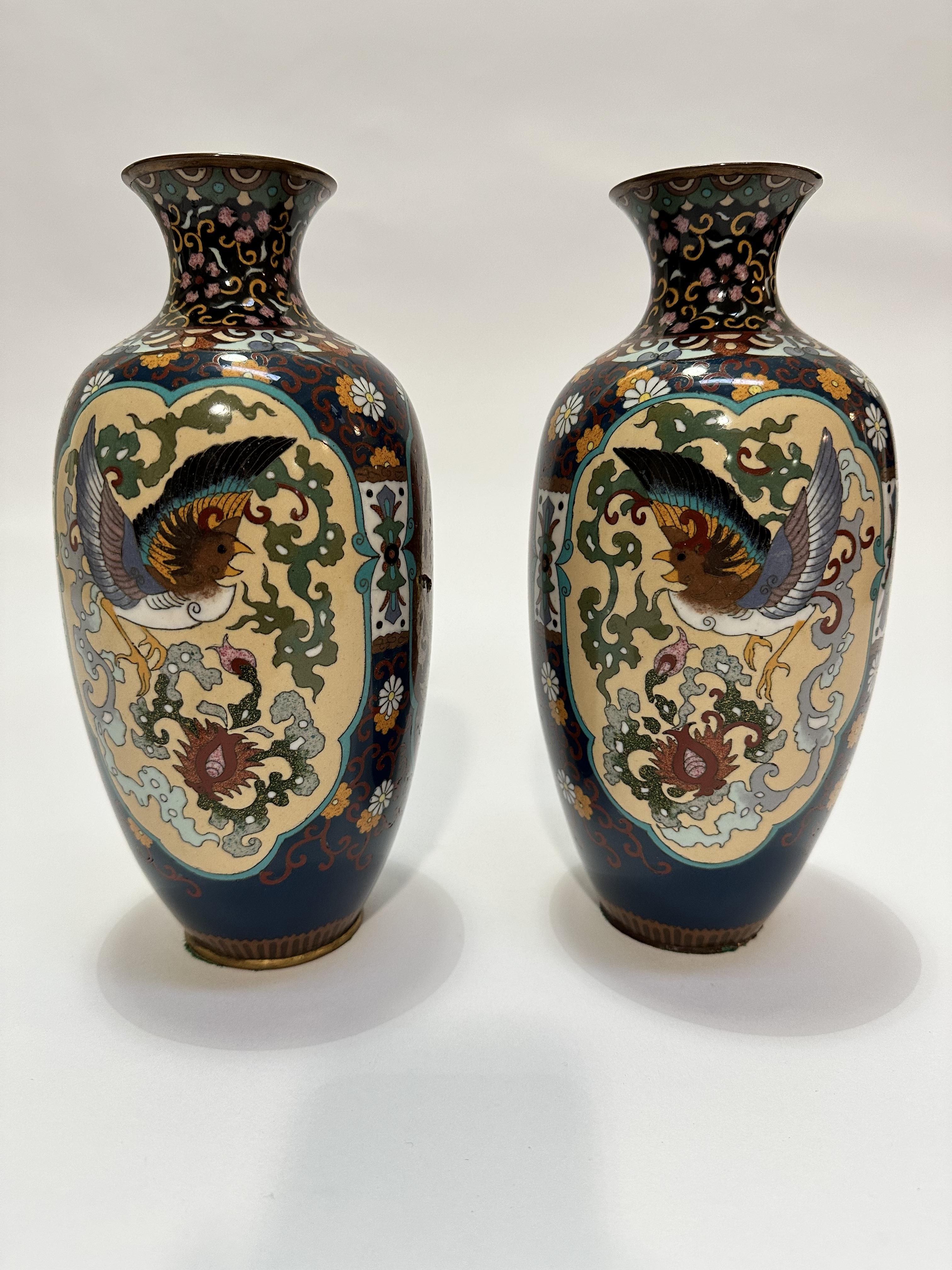 A pair of Chinese cloisonne baluster vases decorated with three claw dragon design and and - Image 2 of 4