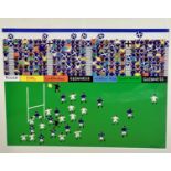 G Barker, Scotland Rugby Match, acrylic on panel in naive style, white finished glazed frame, signed