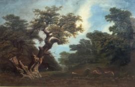 C N Ahancill (?) Romantic Woodland Scene, oil on canvas, signed bottom left, gilt glazed composition