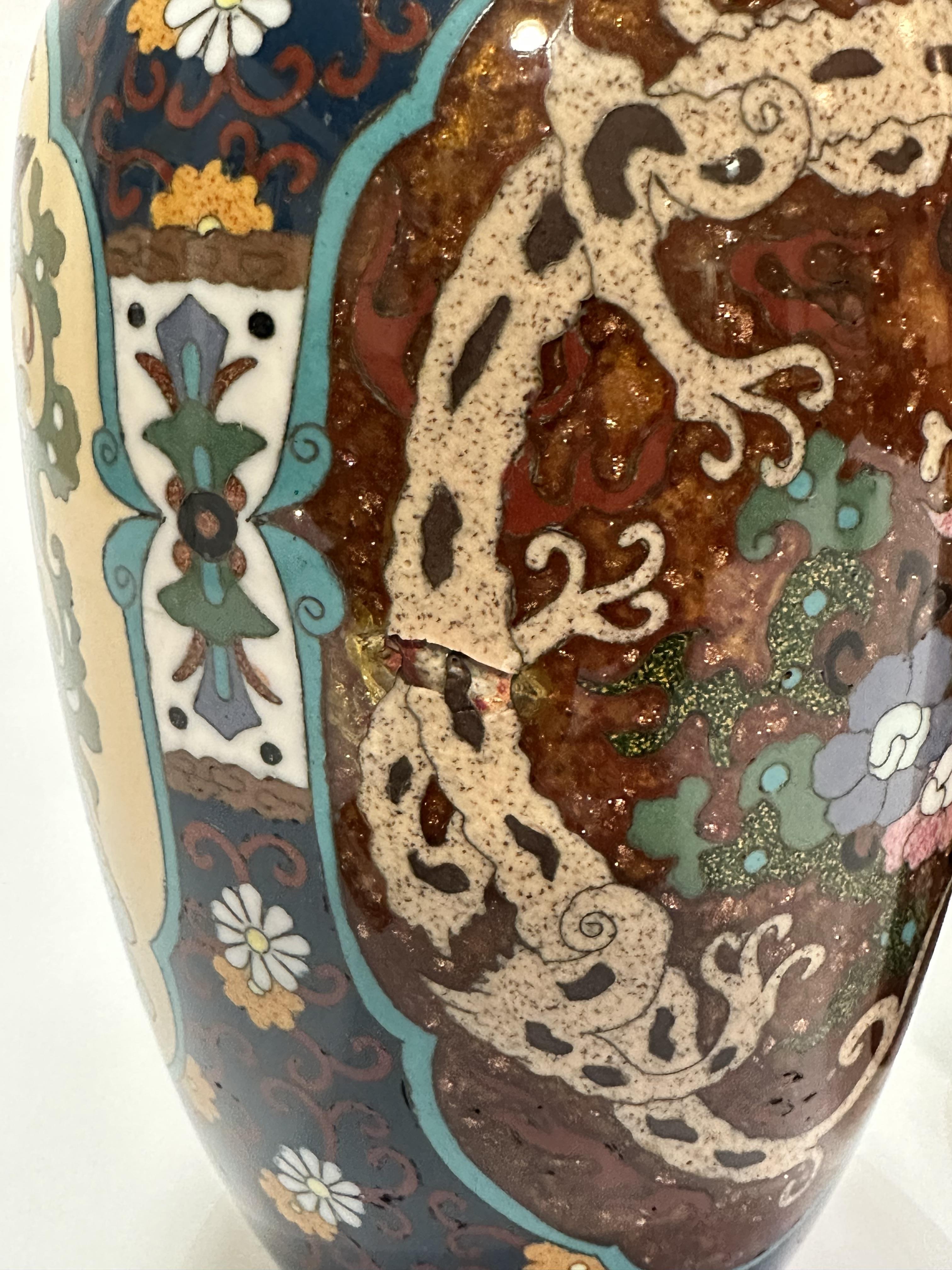 A pair of Chinese cloisonne baluster vases decorated with three claw dragon design and and - Image 4 of 4