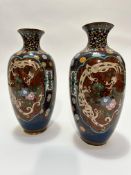 A pair of Chinese cloisonne baluster vases decorated with three claw dragon design and and