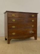 An early 19th century Scottish inlaid mahogany chest, fitted with three short and three long