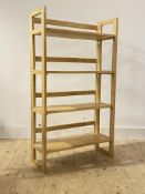 A folding hardwood four tier floor standing shelf unit, H126cm, W71cm, D30cm