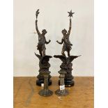 A Pair of French bronzed spelter figures, one titled La nuit H52cm together with a pair of Chinese