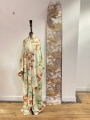 A Japanese silk kimono, the cream ground of floral design, together with a Japanese embroidered silk