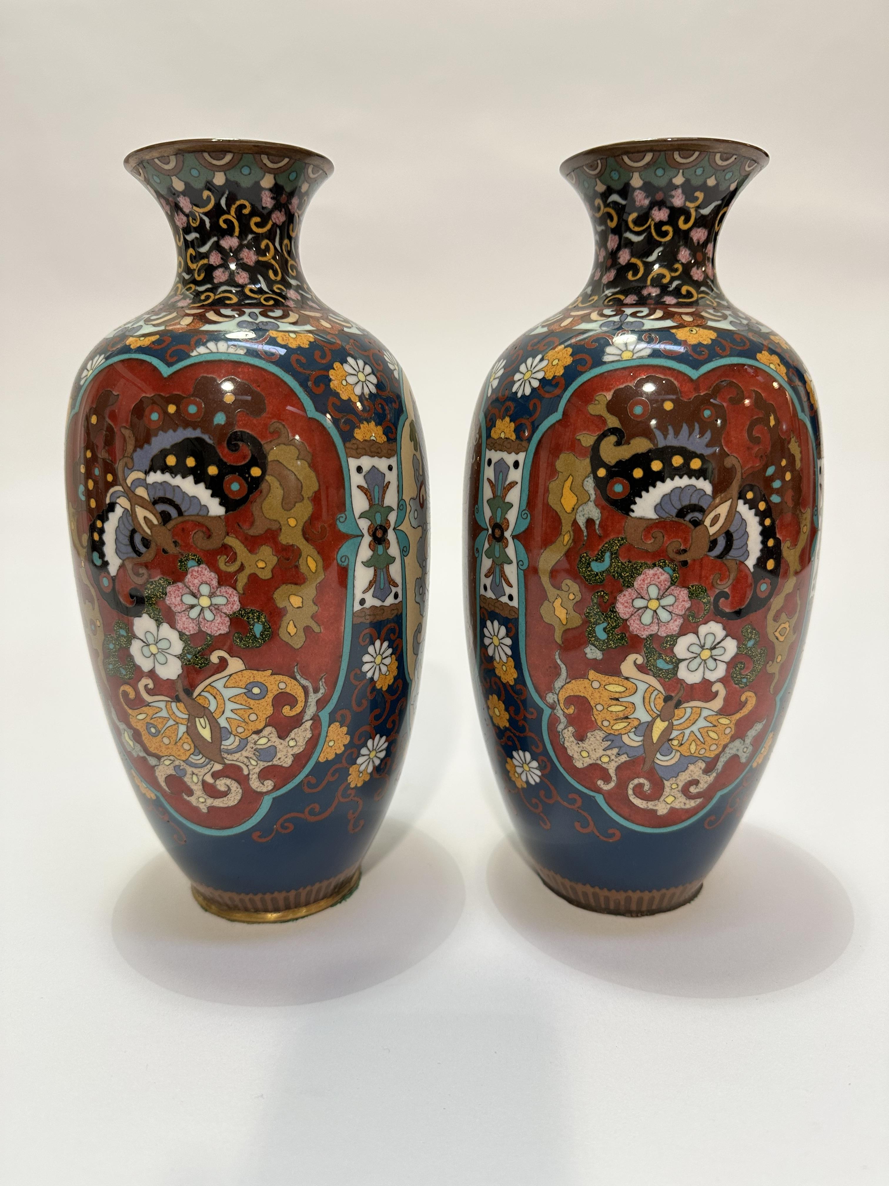 A pair of Chinese cloisonne baluster vases decorated with three claw dragon design and and - Image 3 of 4