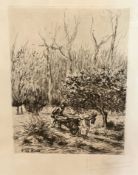 Jean Charles Millet, (French 1892- 1944) Figures Gathering Wood, engraving, signed in pencil