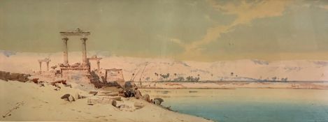 Augustus Osborne Lamplough, (British 1877 - 1930) Egyptian Ruins by side of The Nile, watercolour,