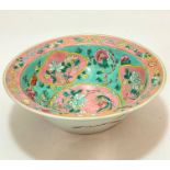 A modern chinese bowl of flared tapered form decorated with exotic bird and chrysanthemum design