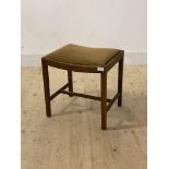 An oak framed dressing table stool with drop in seat pad, H43cm W43cm, D35cm