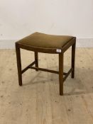 An oak framed dressing table stool with drop in seat pad, H43cm W43cm, D35cm