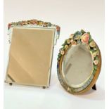 A rectangular barbola Deco dressing table mirror with bevelled glass plate and easel stand, signs of