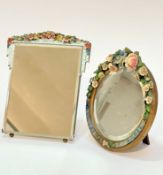 A rectangular barbola Deco dressing table mirror with bevelled glass plate and easel stand, signs of