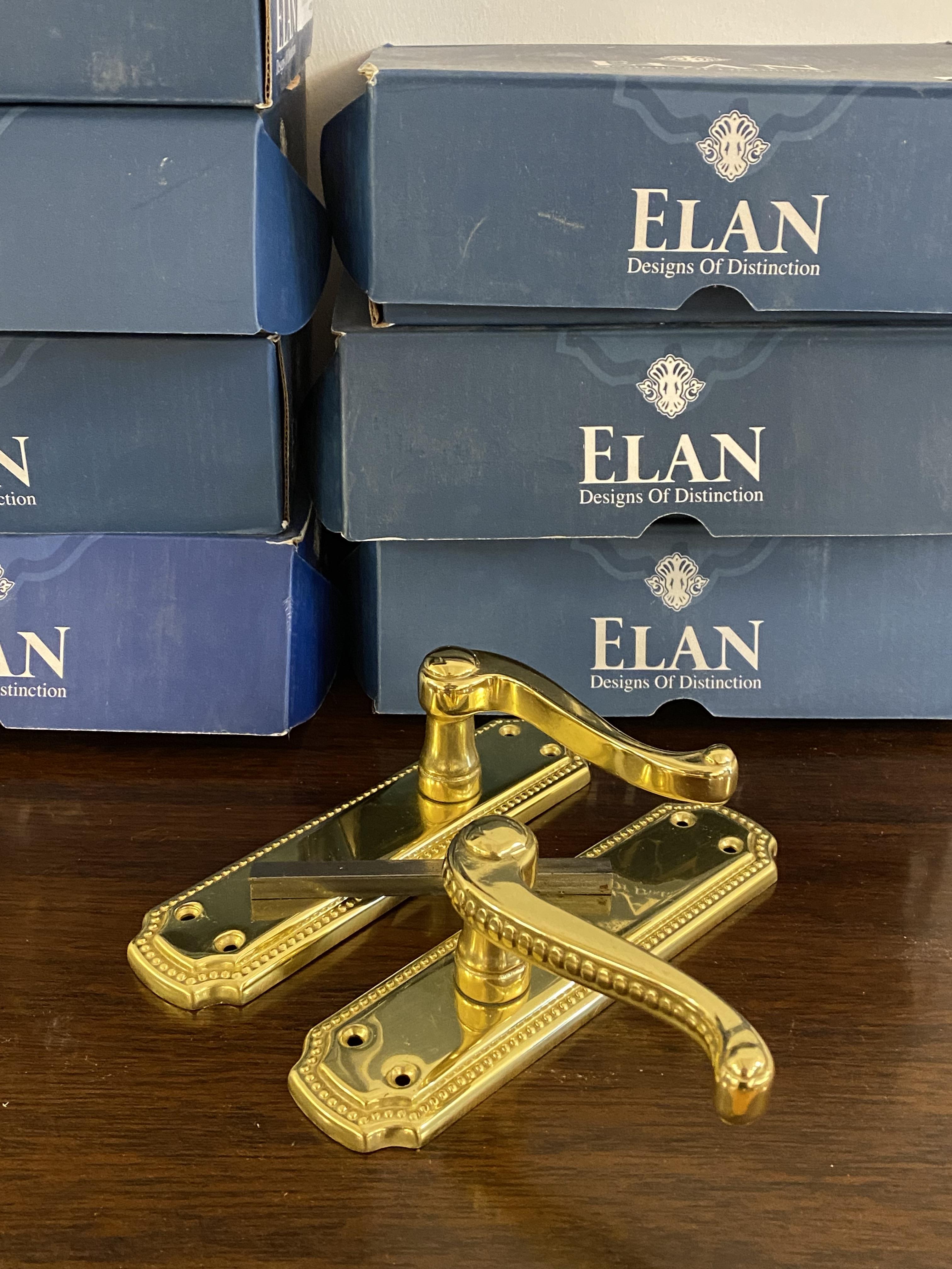 A set of eight pairs of modern cast brass door handles, plates measure 17cm x 4.5cm