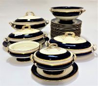 A Victorian blue and white part dinner service, with gilt gold borders, comprising eighteen