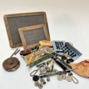 Two 19th / early 20thc children's school slates in original frames, with slate pencil, miscellaneous