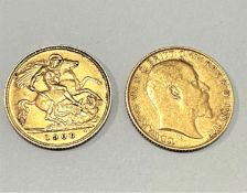 An Edward VII gold half sovereign 1906 and an Edward VII gold half sovereign 1910