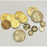 Six Queen Elizabeth II £2 coins, a 1951 George VI five shilling piece, a Queen Elizabeth II 1947-
