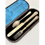 A Victorian silver composite christening set with beaded border, London silver spoon by George